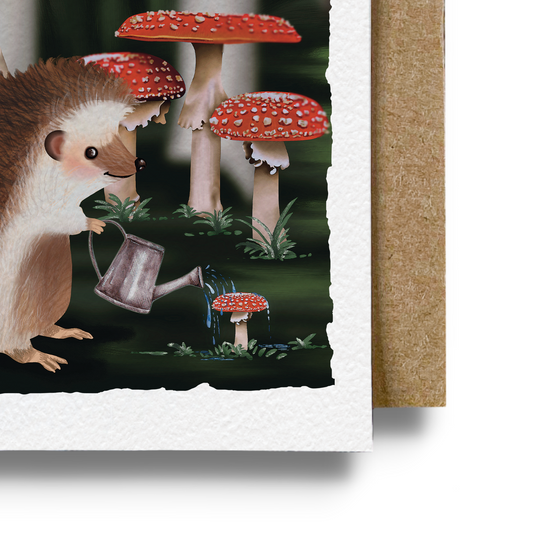 Hedgehog Mushroom Garden Card