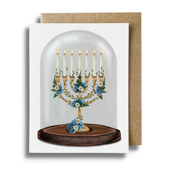 Hanukkah Temple Menorah Globe Card